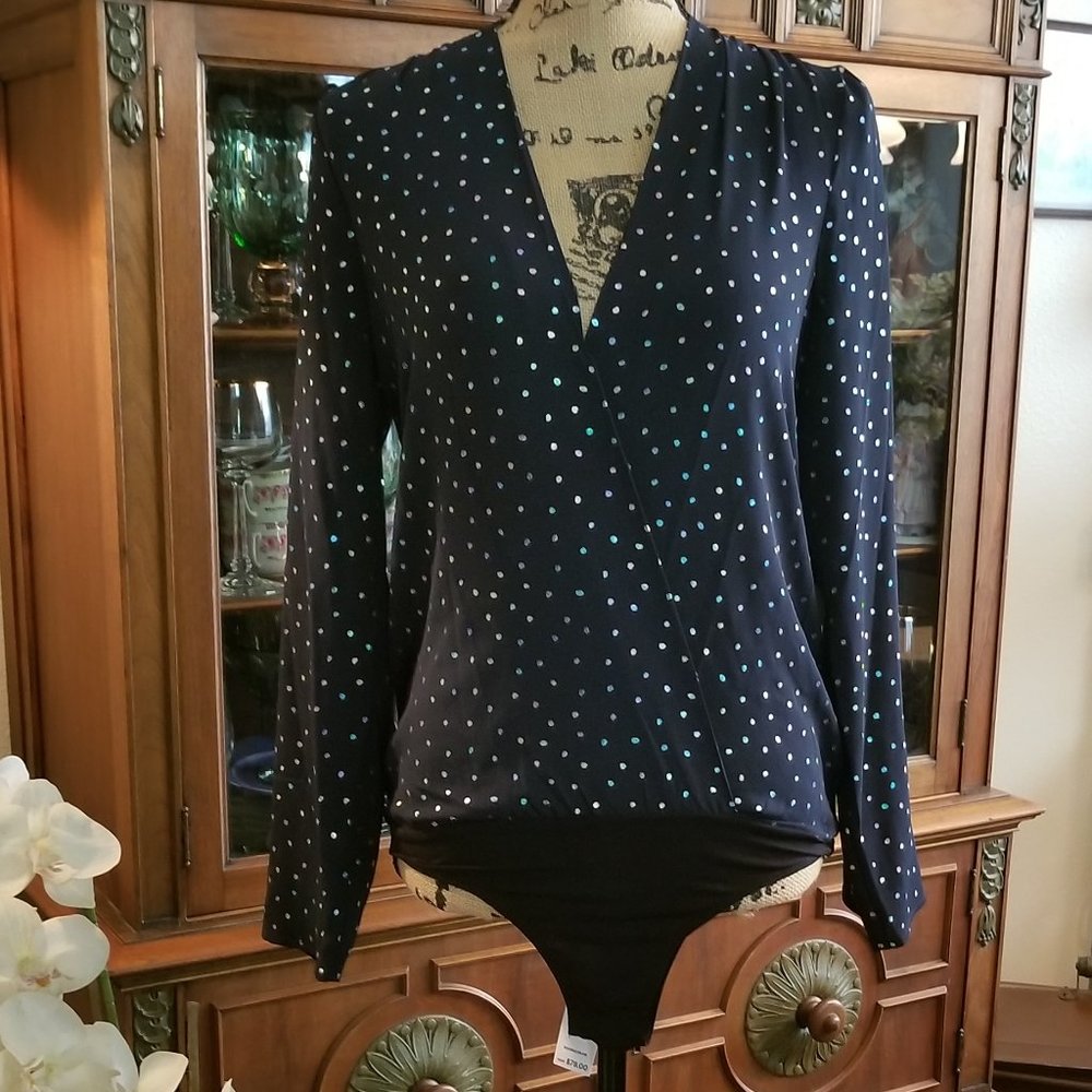 BCBGeneration Dark Navy Body suit polka dot size S